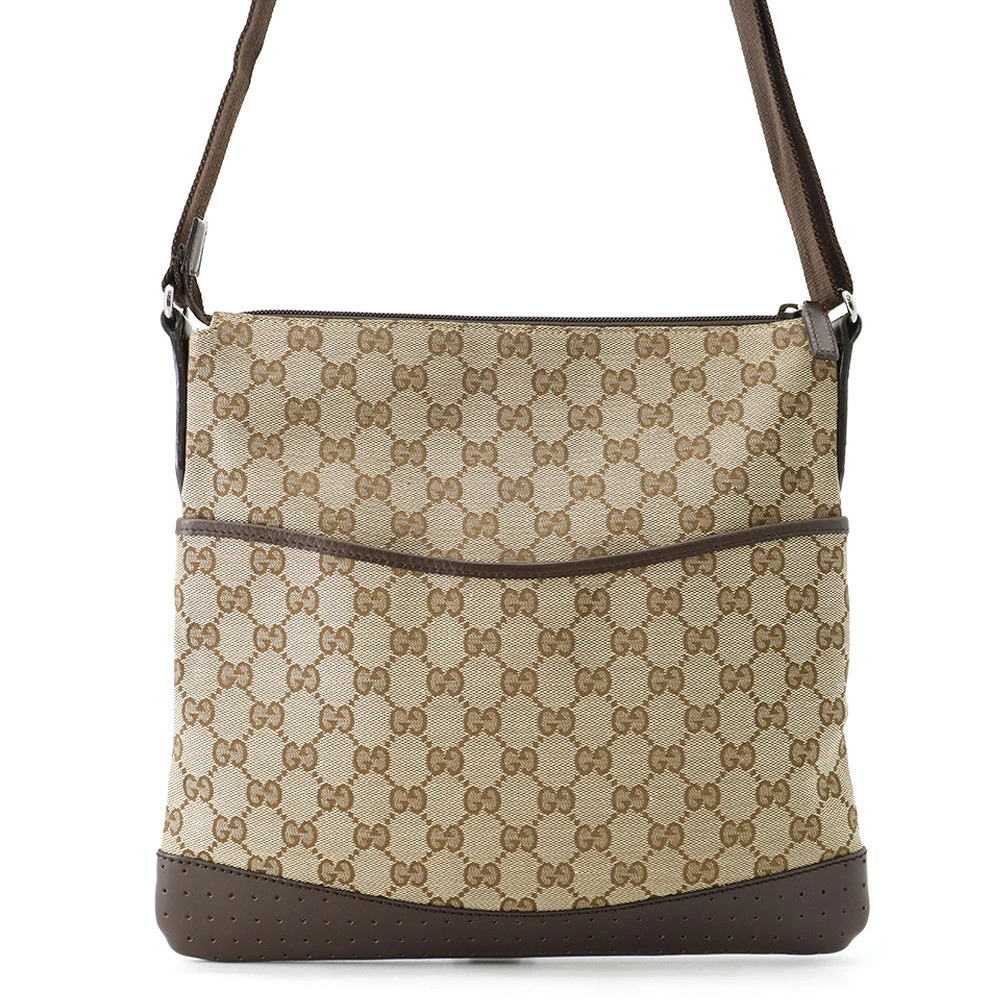 Gucci GG Canvas Messenger Bag beige brown monogram brown leather